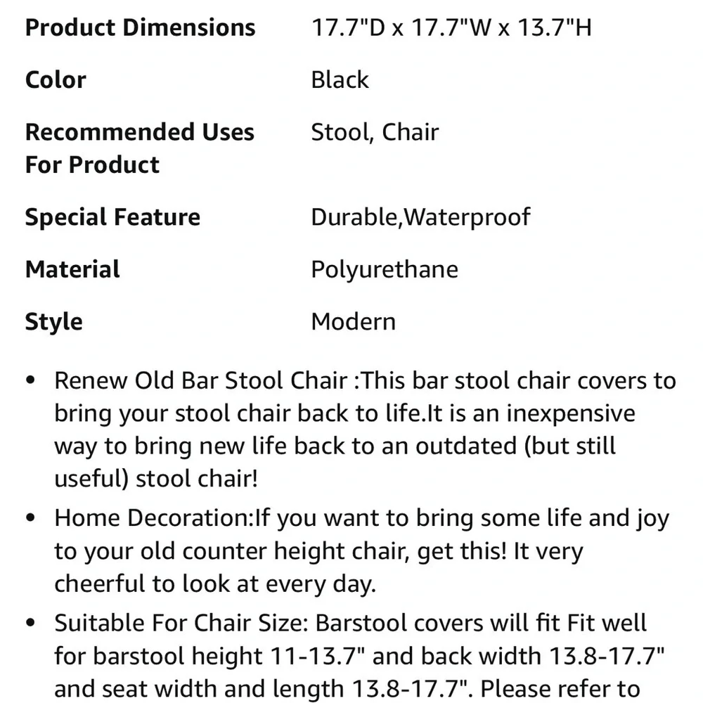 Pair of Black pleather counter height stool covers